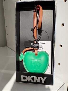 DKNY Green Apple Leather Bag Charm with Tan Strap